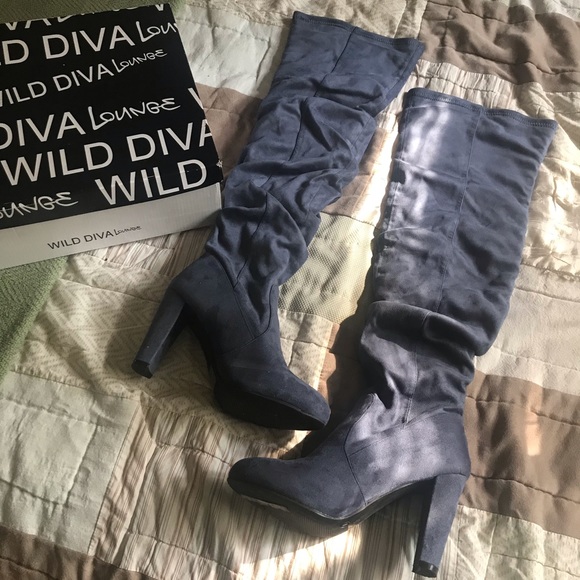 Wild Diva Shoes - Wild Diva Amaya Dark Gray Thigh High Boots Size 7